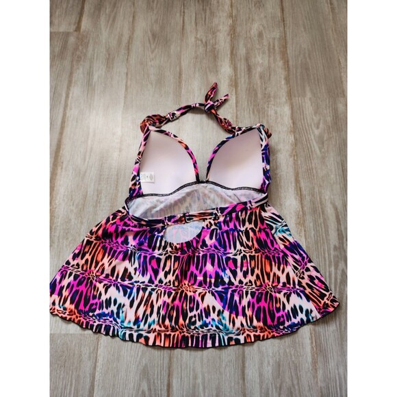 Venus Animal Print Tankini Tie Neck Open Back Bright Pink Blue Orange Sz 14 EUC - Picture 4 of 8